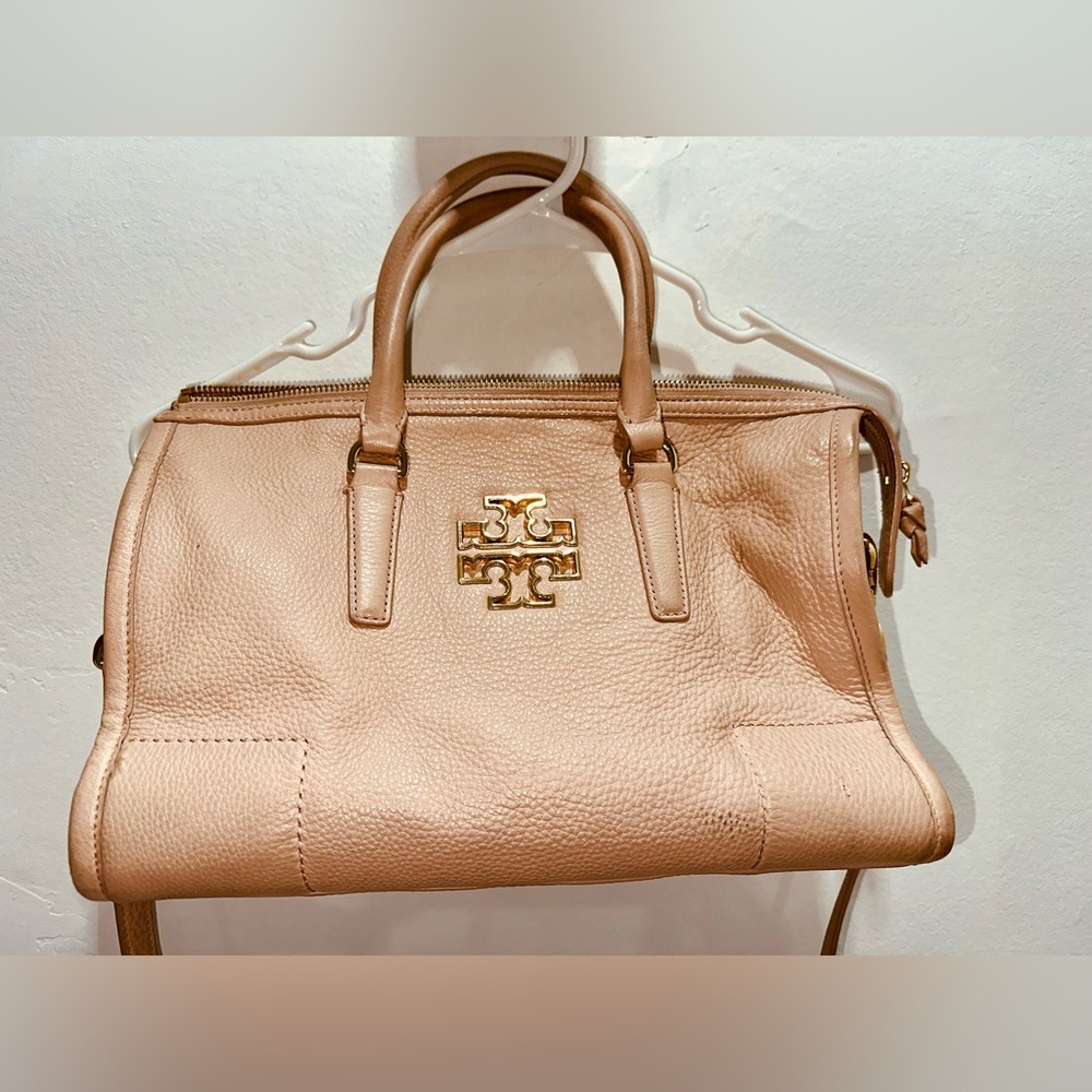 Tory Burch Pink Pebbled Leather Satchel with Gold Logo - Picture 2 of 16